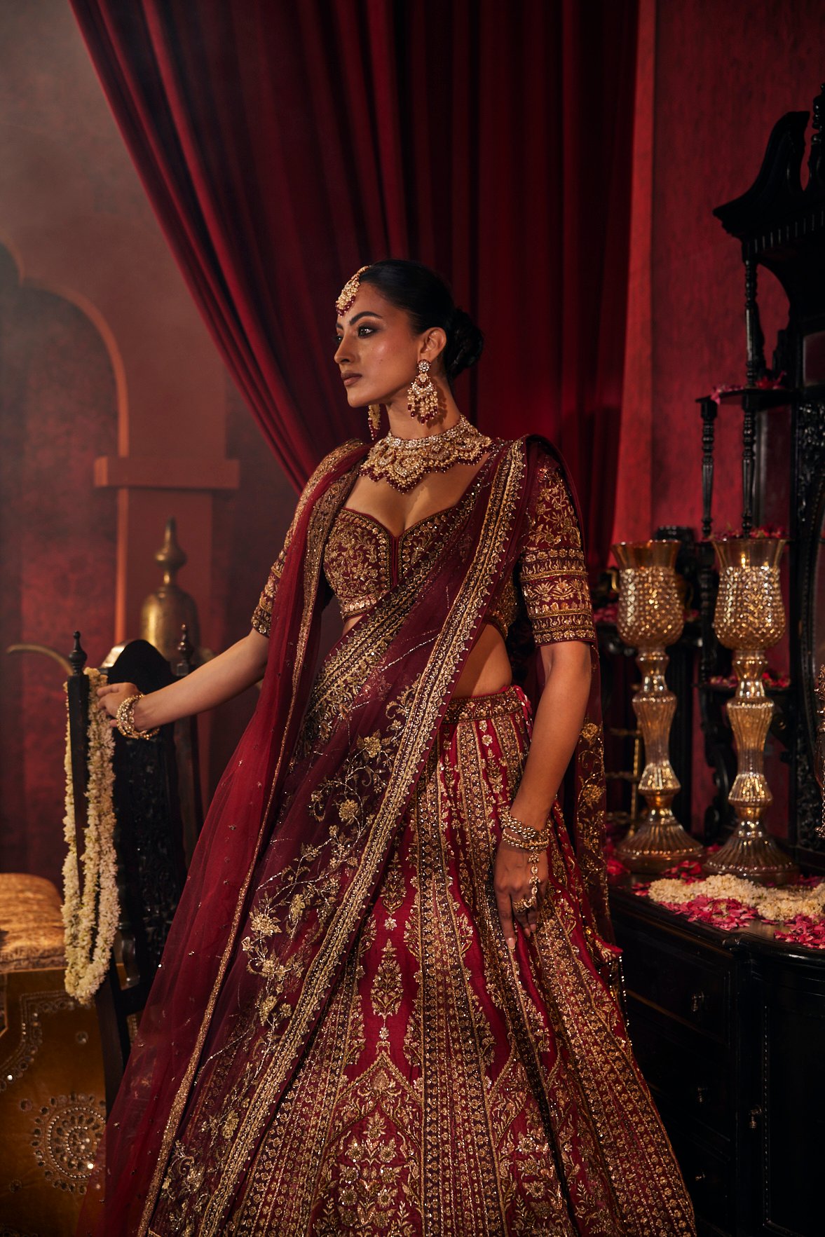 Maroon Silk Zardozi Lehenga
